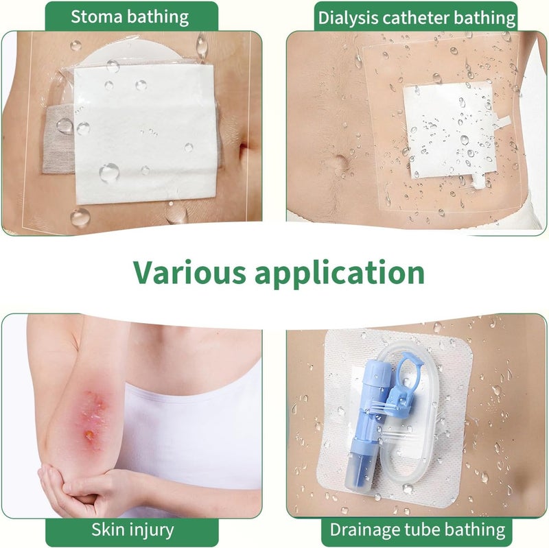 DERAYMI 50 Pack Waterproof Ostomy Bag Shower Covers with Non-Stick Center Pad, Ostomy Supplies Colostomy Ileostomy Urostomy Pouches Shower Guard Shields – Hands-Free Showering Leakproof Seal 8"x 8" - Image 5